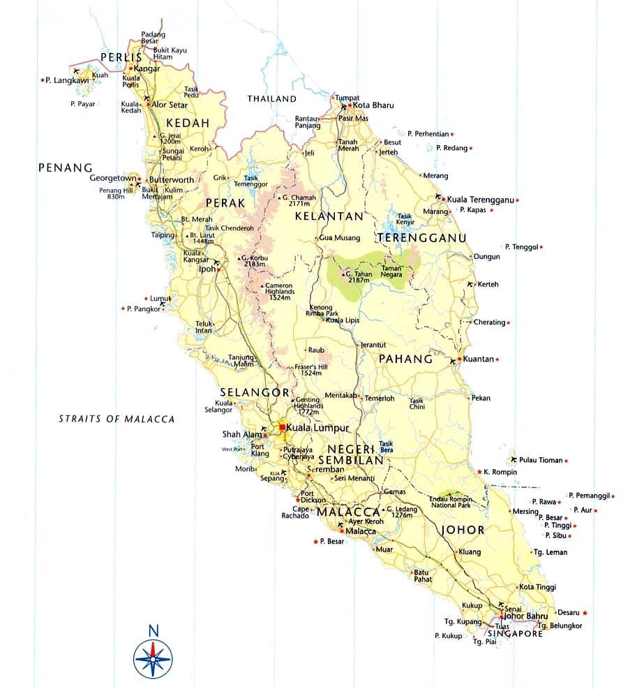 malàisia mapa de carreteres direccions