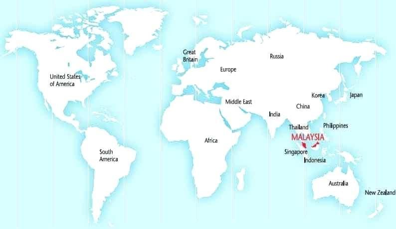 mapa del món que mostra malàisia