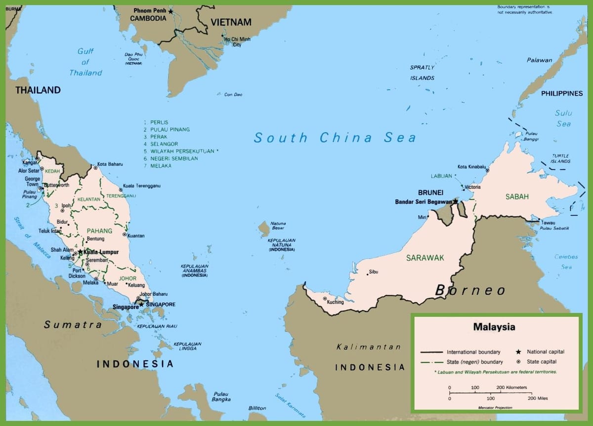 mapa de malàisia política 