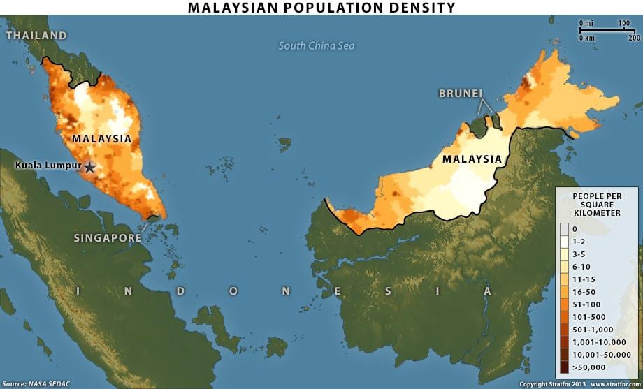 malàisia densitat de població mapa